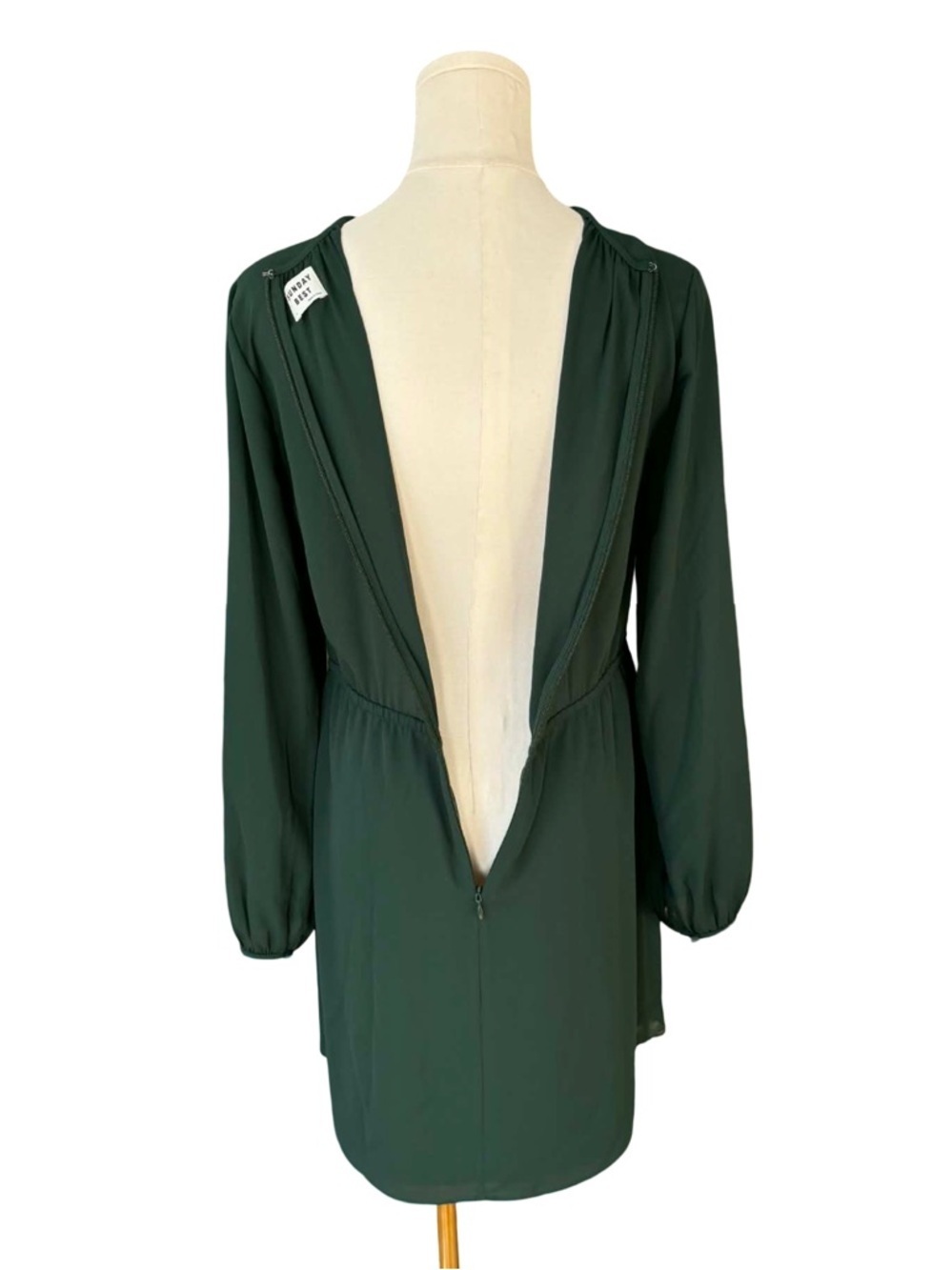 Aritzia Sunday Best Deep Green Long Sleeve Gathered Neck Dress - Picture 2 of 7